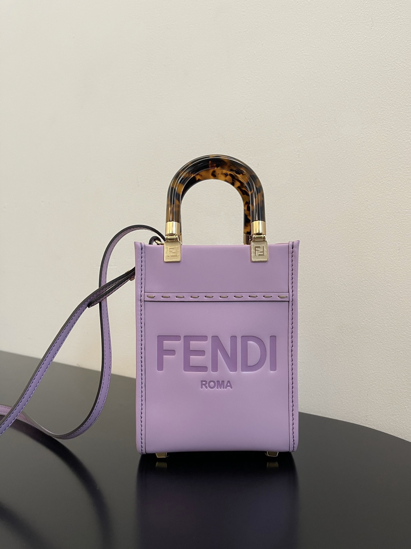 Fendi Mini Sunshine Shopper Lavender Purple Leather Bag